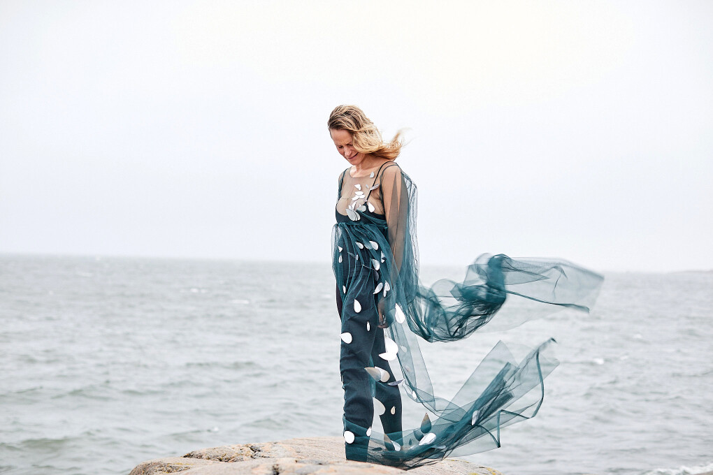 Artistic portraits with a feeling of grief. The dress is created by the artist Liv Enqvist